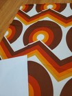 Awesome Rare Vintage Mid Century Retro 70s Org Red Brn Circle Zig Zag Fabric 