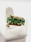 Antique Vintage Uranium Rhinestone Glass Costume Gold Tone Ring Sz 5