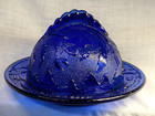 Butter Dish W  Cover Cobalt Blue Delaware Pattern Us Glass Cherries   Blossoms