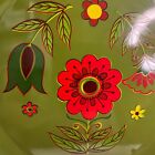 Vintage Green Lacquer Serving Tray Retro Flowers Japan Mid Century Modern 13   d