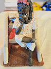 Vintage Black Americana Girl Reading Book Figurine Resin Shelf Decor