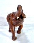 Vintage Hand Carved Wooden Elephant Figurine Statue With Raised Trunk   Tusks