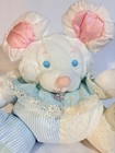 Vintage Fisher-price Puffalump Stuffed Bear  Mouse Pink And Blue Bib Lovey Lace