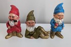 Happy Gnome Figurines Happy Red Blue Green Mushroom Pipe Stump Japan Vtg Set 3