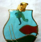 Vintage Stained Glass Cat Looking In Fish Bowl Night Light