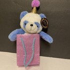 New Fao Schwarz Birthday Bear 9 Inch Plush Blue And White   Bag