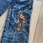 Flameheadl Jncos Wide-leg Graphic Blue Denim Jeans Relaxed Fit  Cotton Pockets