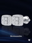 Real Moissanite Square Halo Stud Earrings 925 Silver Hip Hop Mens Ladies Iced