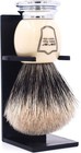 Parker Pure Badger Shaving Brush With Faux Ivory   Chrome Handle   Stand   22   