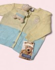 Vintage Carter s Baby Knit Cardigan Sweater Yellow blue Colorblock Bear 0-9m