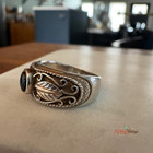 Vintage Southwest Style Feather Sterling Silver Black Onyx Ring Size 6   925