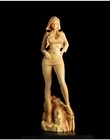 8  Boxwood Carved Hot Girl Statue Short Hair Figure Model Sculpture Art Decor