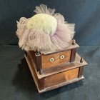 Antique Mid 1800s Steeple Sewing Box Primitive Folk Art Wood Caddy Pin Cushion