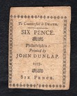 April 10  1777 6d Six Pence Pennsylvania Colonial Currency Note  f 