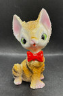 Vintage Sugar Kitty Porcelain Tabby Cat Figure Japan Bowtie Green Eyes 4 5  Cute