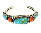 Dale Navajo Sterling Silver Cuff Bracelet Blue Turquoise Red Coral 925