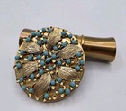 Vintage Gold Tone Metal Lipstick Holder With Jeweled Removable Compact Mirror 