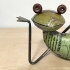 Recycled Vtg Scrap Metal Green Laying Sassy Frog Statue Home Farm Garden Decor
