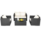 4pcs Rattan Patio Conversation Set Outdoor Furniture Set W  Off White Cushions