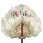 Vintage Fixed White Feather Hand Fan Chinese Red Handle 9 5x12 5