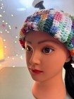 Handmade Multicolor Crochet Beanie     Ribbed Folded Brim     Melange Segment-dyed Y