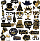 36 Pcs Black And Gold Birthday Photo Booth Props For Party Decorations
