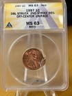 1997 Mint Error Lincoln Cent Anacs Ms 63 Rd Double Struck 95  Off Center Uniface