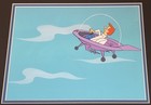 1980s Jetsons Production Cel Of George Flying On Hand Painted Background Coa