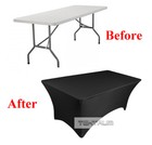 Tektrum 6 Ft Long Stretch Spandex Tablecloth fit Linen fitted Table Cover black 