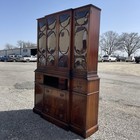 Antique Mahogany China Cabinet Curio Saginaw Bubble Convex Glass W brass Accents