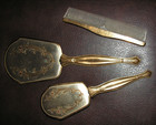 Vintage Gold Tone Floral Women   s Vanity Set Mirror   Brush 1950s Hand Held