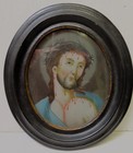 Antique Pair Of Reverse Paintings On Glass -  Christ   Mother Of Sorrow