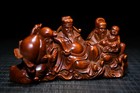 4 8   Chinese Wood Statue Natural Boxwood Fu Lu Shou God Of Wealth Statue