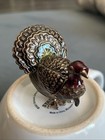 Monet Wild Turkey 2011 Enamel Trinket Box Figure  w Wishbone Charm Thanksgiving
