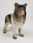 Vintage  Ceramic Porcelain  Border Collie Dog  figurine Black  Brown  Gray