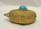 Vintage Estee Lauder Empty Solid Perfume Compact Faux Turquoise Gold Tone   Blue