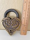 Victorian Heart Shaped Brass Padlock  Antique Finish With 2 Keys New
