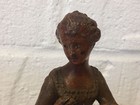 Antique Late 19th Early 20th Century Spelter Statue Of Victorian Woman In Dress