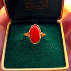 Ring Red Coral Genuine Yellow Silver Gold Vintage Italian Fine Cocktail S 7 5