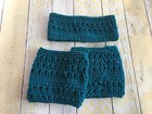 Handmade Crochet Teal Women s Cuff Leg Warmers   Headband Set