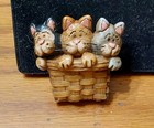 Cats In A Basket Basket Looking Out Brooch Primitive Pin Wooden 2  