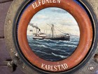 Antique Scandinavian Steam Ship  Elfdaken Hatch With Sailor Made Oil Painting