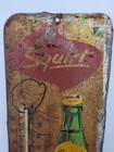 Vtg Enjoy Squirt Soda Thermometer Tin Metal Sign 1960 s Lil Squirt 13 5  Straw
