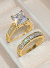 2pcs Square Crystal Wedding Ring Set Polished Elegant Bridal Women s Jewelry Usa