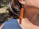 Native American Jewelry Compressed Slab Mohave Turquoise Orange Dangle Earrings