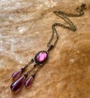 Vintage Necklace Art Nouveau Amethyst Cabochon Chandelier Pendant Czech Glass