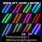 Pair 4ft Rgb Spiral Led Whip Lights Antenna Chase   Us Flag   Remote For Atv Utv