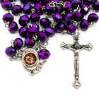 Deep Purple Crystal Beads Rosary Necklace Catholic Holy Soil And Cross Crucifix