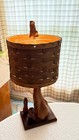 Vintage Mid Century Modern Cypress Knees Lamp Original Basket Weave Shade
