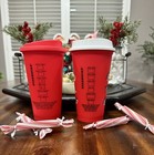 Set 2 Starbucks Holiday Reusable Red Cup Grande 16oz Plastic Coffee Collectable